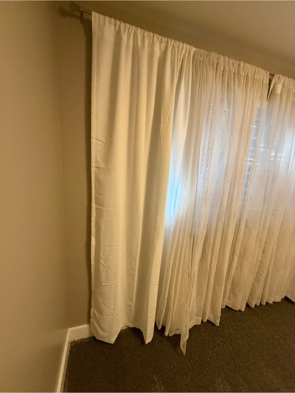 Elegant White Curtains Set- full wall worth, solid sheer and accented 12 panels
